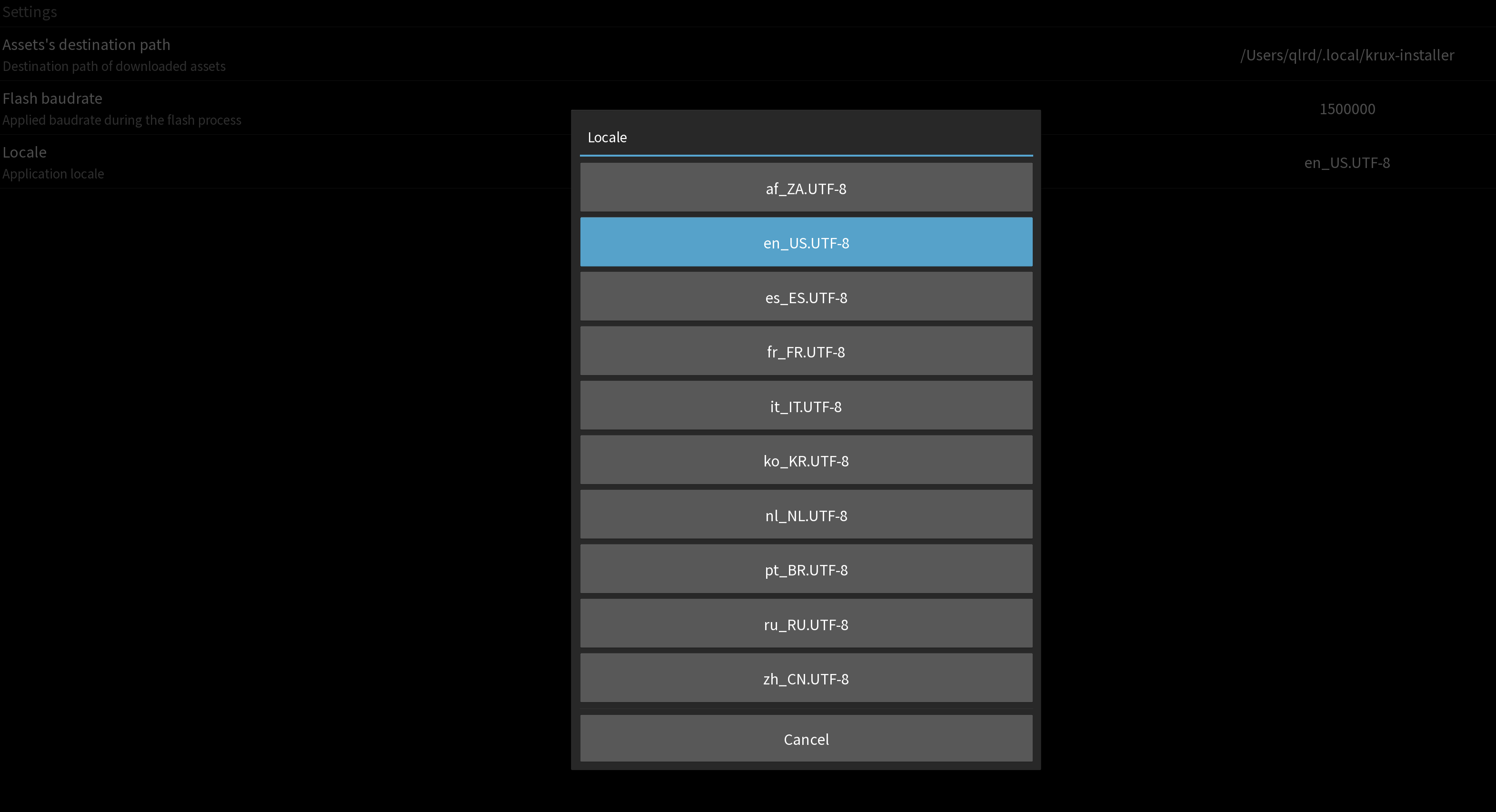 KruxInstaller locale menu