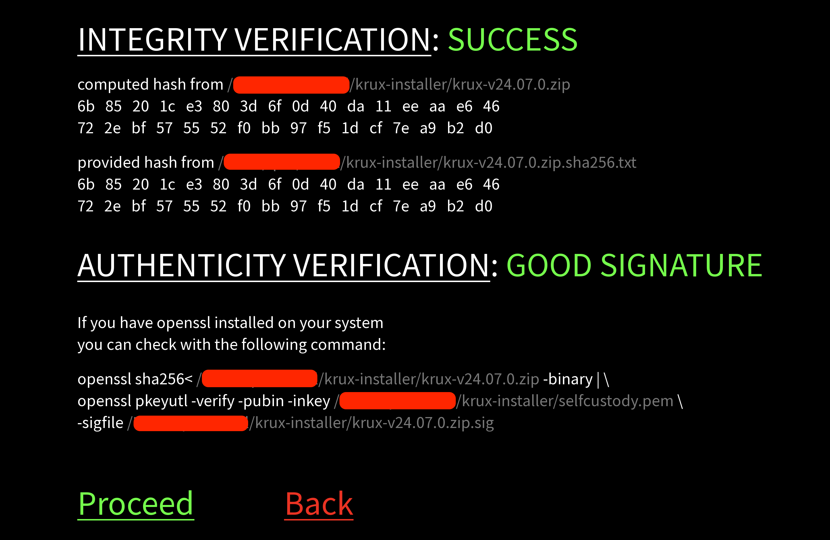 Krux-Installer verification process